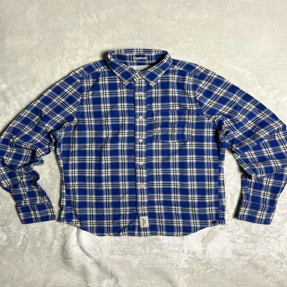 Abercrombie & Fitch Muscle Flannel Men's M Nautical Long Sleeve Blue White Fall - Picture 1 of 7